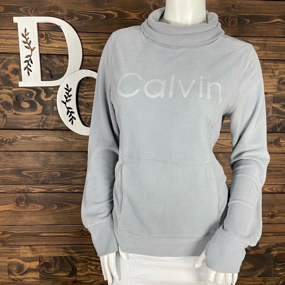 Calvin Klein | Performance Fleece Light Gray Cowl Neck Pullover Sweater Logo